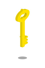 Gold key 3d. Flat style. Isolated on white background.