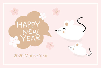 2020 mouse year, Japanese new year card design template. Hand drawn mouse illustrations
