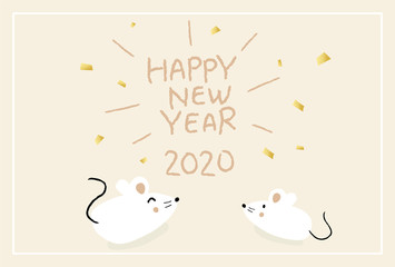 2020 mouse year, Japanese new year card design template. Hand drawn mouse illustrations