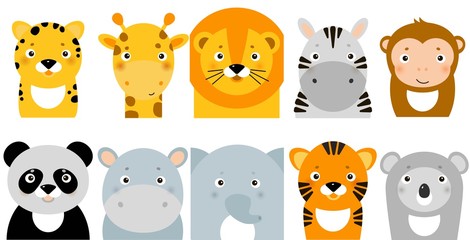 jungle animals icons, vector animals, safari animals, animal faces © W.O.W