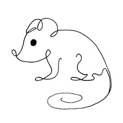 Funny Christmas mouse. Vector outline hand drawn illustration Continuous outline drawing. A separate element of the new year set. Isolated on white background.