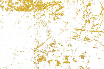 Grunge golden of cracks, scuffs, chips, stains, ink spots, lines on white background