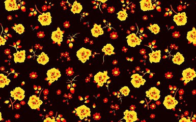 Fototapeta na wymiar seamless pattern with yellow roses on black background.