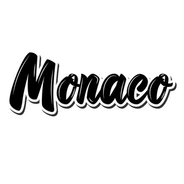 Monako.  Lettering phrase on white background. Design element for poster, banner, t shirt, emblem.