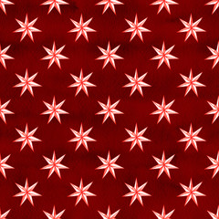 Hand drawn stars seamless pattern. Retro vintage style. Watercolor red stars. Seamless background. Watercolor illustration.