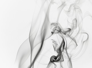 Black incense smoke on white background. Black smoke pollution concept.