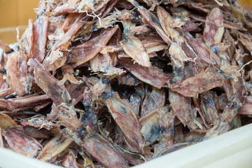 dried cuttlefish ,dried squid in Thailand market ,seafood background ,seafood market, traditional raw food