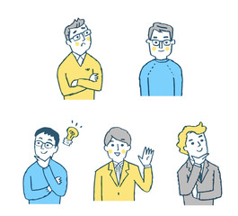 男性５人表情　セット　ブルー