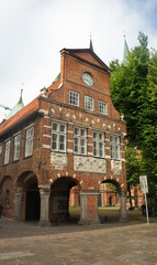 Obraz premium View of old brick house with arches, beautiful architecture, Lubeck, Germany
