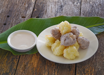 Snacks made from cassava, manioc, tapioca toast put sugar sweet