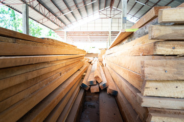 warehouse A lot of long pieces of Timber