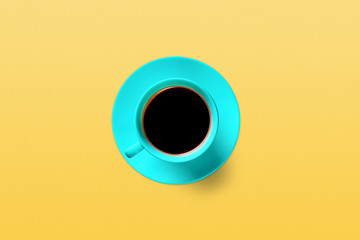 cup of coffee on a background of turquoise color