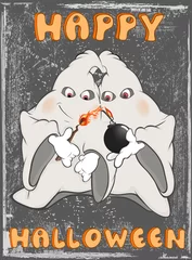 Foto op Plexiglas Vector Happy Helloween Invitation Card with Cartoon Ghost Greeting Card  Happy Moment © liusa