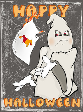 Vector Happy Helloween Invitation Card with Cartoon Ghost Greeting Card  Happy Moment