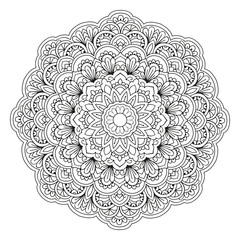 Mandala. Black and white decorative element. Picture for coloring. Round pattern.