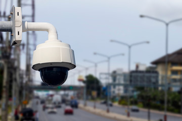 Dome cctv camera outdoor on traffic road