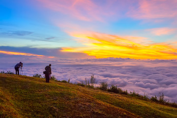 Obraz na płótnie Canvas Beautiful Sunrise and mist at Phu Tubberk, Phetchabun Province, Thailand.