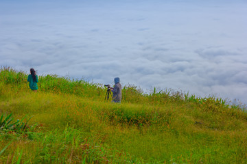 Fototapeta premium Beautiful Sunrise and mist at Phu Tubberk, Phetchabun Province, Thailand.