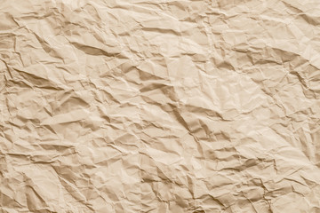 Blank beige wrinkled paper sheet. Aged effect. Zero waste concept. Abstract art background. Copy space.