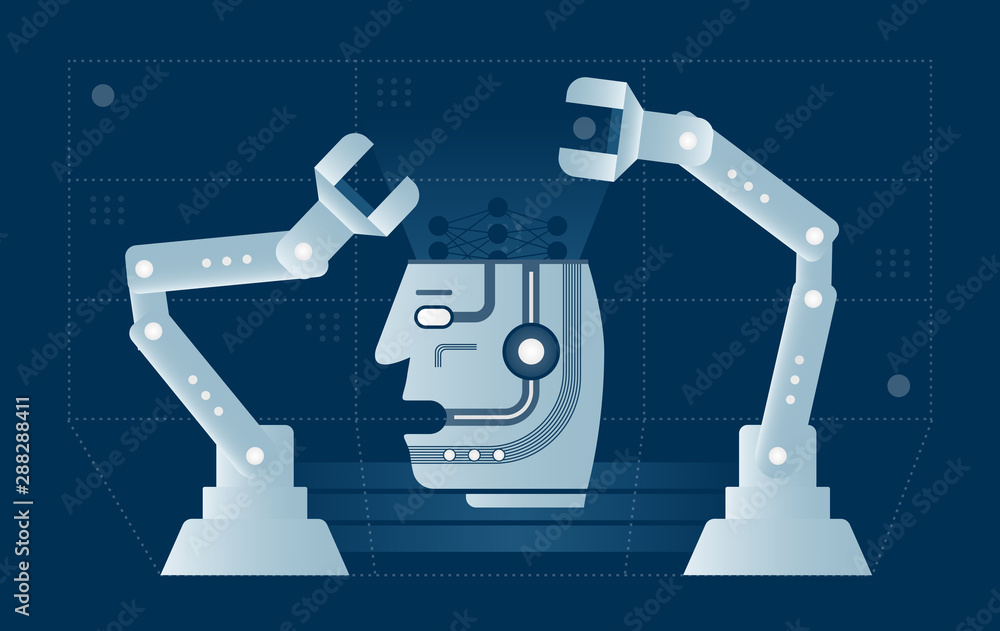 Aufkleber ai production automated process with ai head.