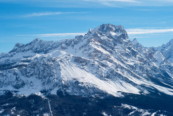 Mount Faloria in Cortina d Ampezzo, Snow Covered in Winter, Romantic Mountain Peaks in the World Famous Ski and Winter Sports Resort in Italy