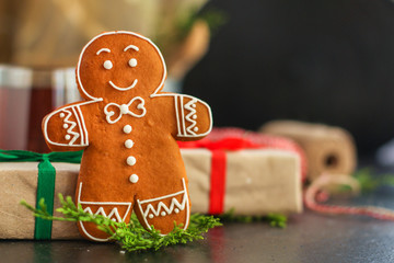 gingerbread (festive atmosphere christmas) happy new year. top food background. copy space