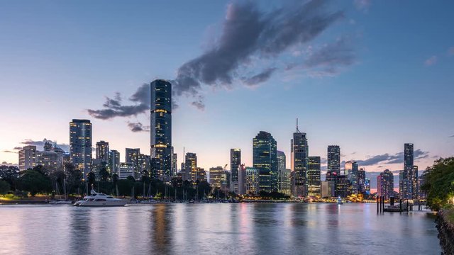 Day to night timelapse of the Brisbane city skyline