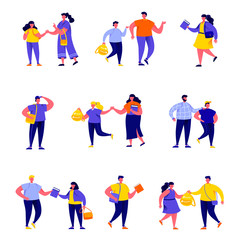 Set of flat people pupils, school children and students characters. Cartoon tiny people on street isolated on white background. Flat vector Illustration. Collection people characters.