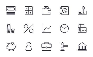 Finance icons set outline style
