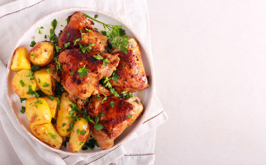 Roast chicken thighs and roast potatoes