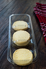 Butter Shortbread Cookies on Dark Wooden Surface / Short Bread Biscuits.
