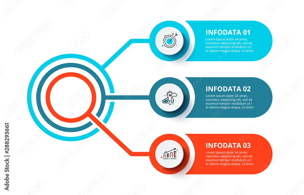 Poster business data visualization. flowchart with 3 steps, options, parts or processes. vector business te