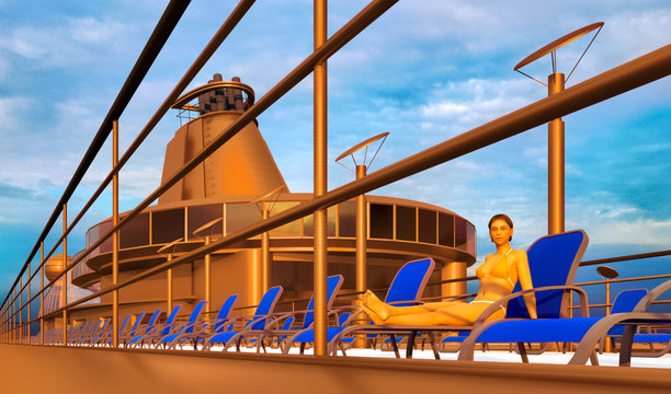 Huge luxury cruise ship 3d rendering