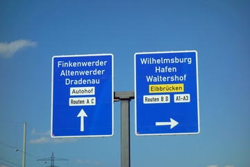 autobahnschild, wilhelmsburg, hafen, waltershof, elbbrücken, finkenwerder, altenwerder, dradenau,