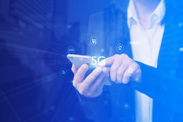 Digital marketing. Business using modern interface payments online shopping communication and icon customer network connection on virtual screen. Business innovation technology 5G concept.