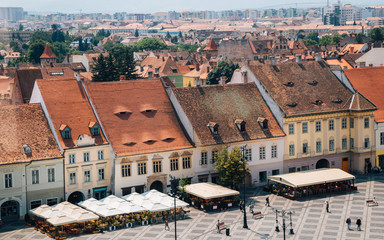 Piata Mare Large Square from Council Tower in Sibiu, Romania