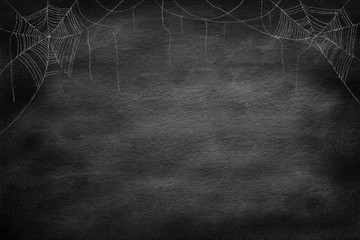 drawing group of spider web at the corner  on retro vintage chalkboard  background for halloween night party design concept concept