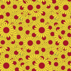 Seamless randomly arranged abstract flowers pattern. Vector illustration.