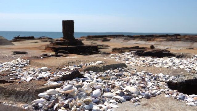 Old sunken rusty barge on the Black Sea