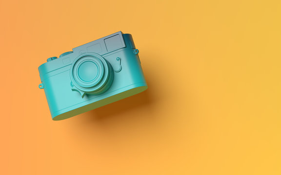 3D render camera mockup pop-up on abstract yellow background	