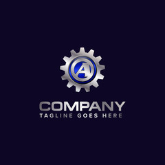 Letter A gear vector template logo. This Design is suitable for technology, industrial or automotive. Gradient. Gray.