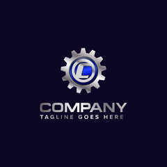 Letter C gear vector template logo. This Design is suitable for technology, industrial or automotive. Gradient. Gray.