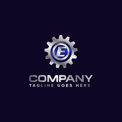 Letter E gear vector template logo. This Design is suitable for technology, industrial or automotive. Gradient. Gray.