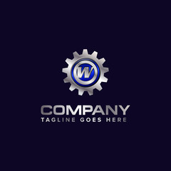 Letter W gear vector template logo. This Design is suitable for technology, industrial or automotive. Gradient. Gray.