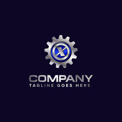 Letter X gear vector template logo. This Design is suitable for technology, industrial or automotive. Gradient. Gray.
