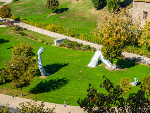 strange abstract sculpture in Faul Valley Park in Viterbo, Italy