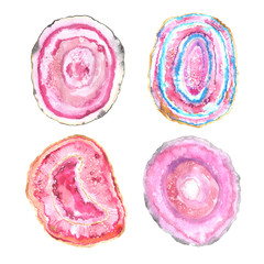 Watercolor Colorful agate slice isolated on white
