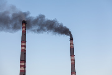 Cloud of smoke comes from tall chimney