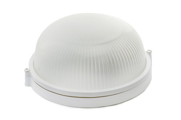 Closeup image of modern outdoor round lamp isolated at white background.