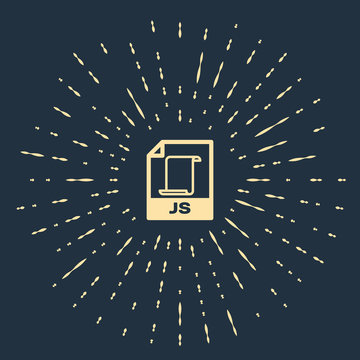 Beige JS file document. Download js button icon isolated on dark blue background. JS file symbol. Abstract circle random dots. Vector Illustration